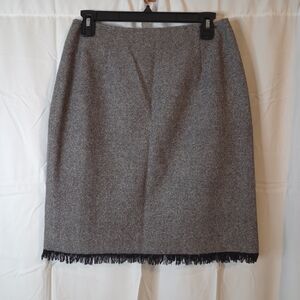 J. Jill Gray and Black Tweed Wool Blend Fringe Edge Pencil Skirt Size 10